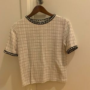 Tweed Shirt with Pearl Accents